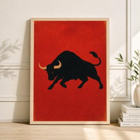 Vintage Charging Bull Poster, Mid Century Spanish Animal Art, Red Poster , Poster Print Only