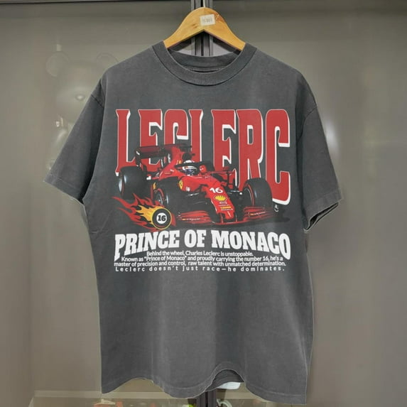 Vintage Charles Leclerc 16 Prince of Monaco Comfort Colors Shirt, Ferrari F1 Retro T-Shirt, Monaco GP Fan Gift,Pepper color,size L