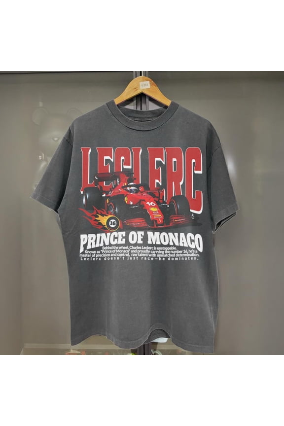 Vintage Charles Leclerc 16 Prince of Monaco Comfort Colors Shirt, Ferrari F1 Retro T-Shirt, Monaco GP Fan Gift,Pepper color,size L