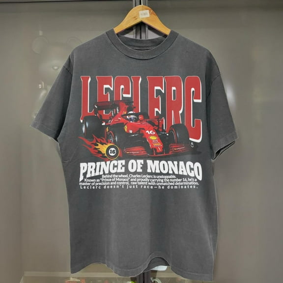 Vintage Charles Leclerc 16 Prince of Monaco Comfort Colors Shirt, Ferrari F1 Retro T-Shirt, Monaco GP Fan Gift,Pepper color,size M