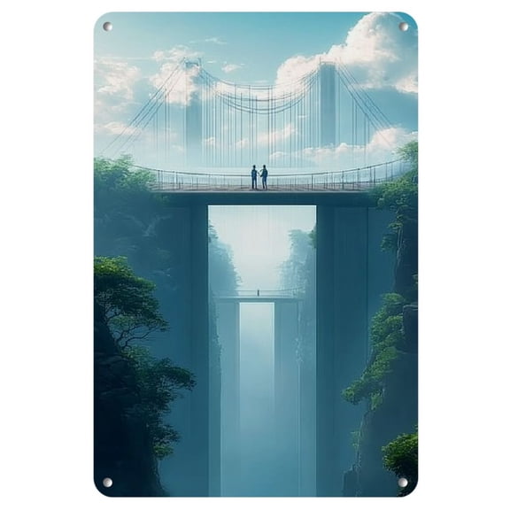 Vintage Charm, Futuristic Cityscape Metal Wall Art - 8x12 Inch Vintage Iron Sign with Lush Greenery & Sky Bridge Design, Ideal for Home, Office, Cafe, Pub Decor, Indoor/Outdoor Use, Office Artwork