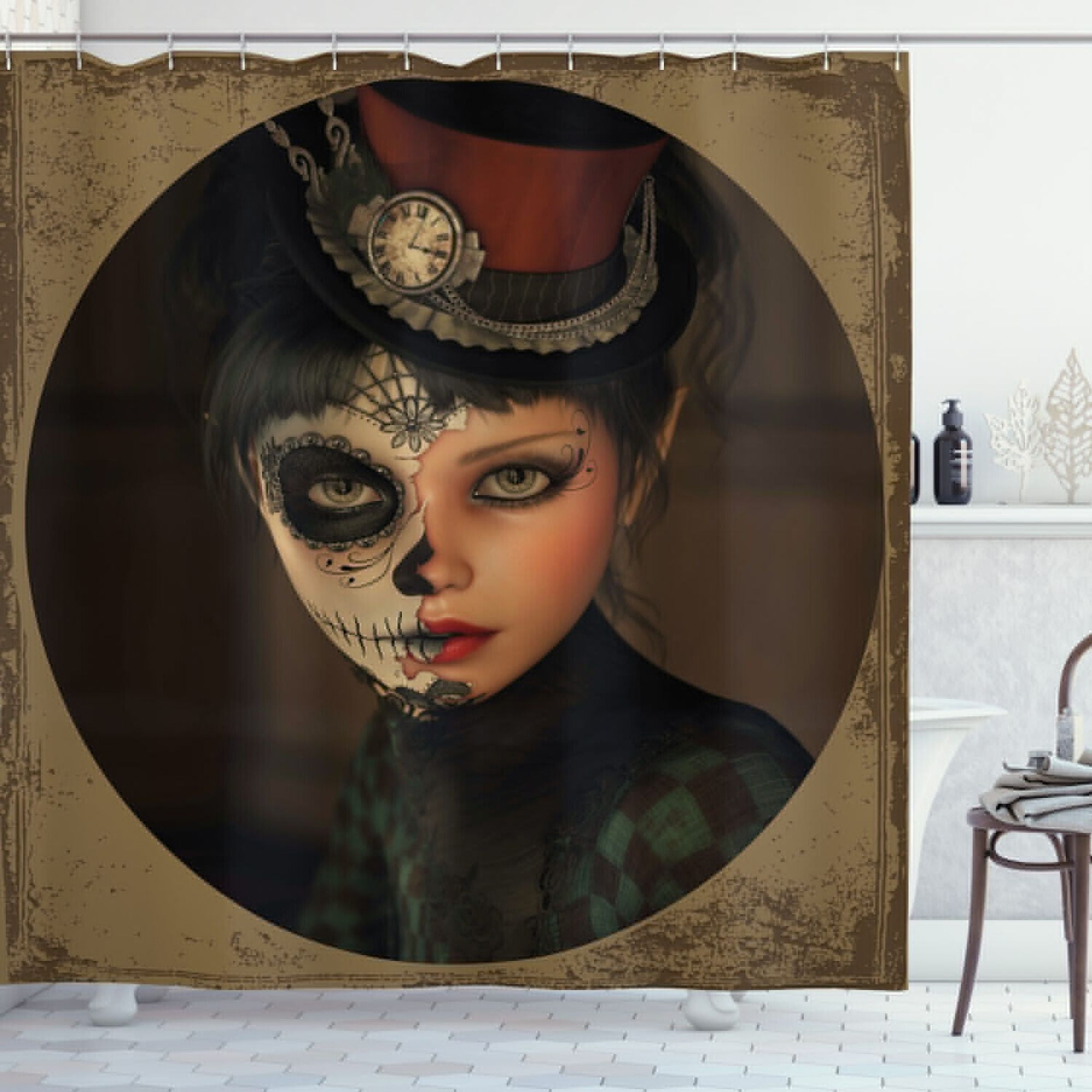 Vintage Charm: Sugar Skull Bathroom Decor with Antique Portrait Print Vintage Charm: Sugar Skull Bathroom Decor with Antique Portrait Print