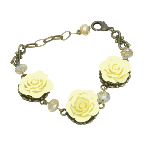 Victorian Charm Rose Flower Bracelet | Yellow, Blue, Pink, :Peach