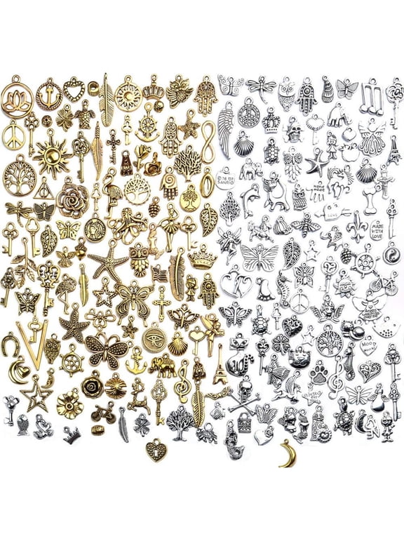 Vintage Animals Plants Charms, Antique Gold Silver Mixed Alloy Charm Pendants for Diy Necklace Jewelry Making Crafting, 200 Pieces