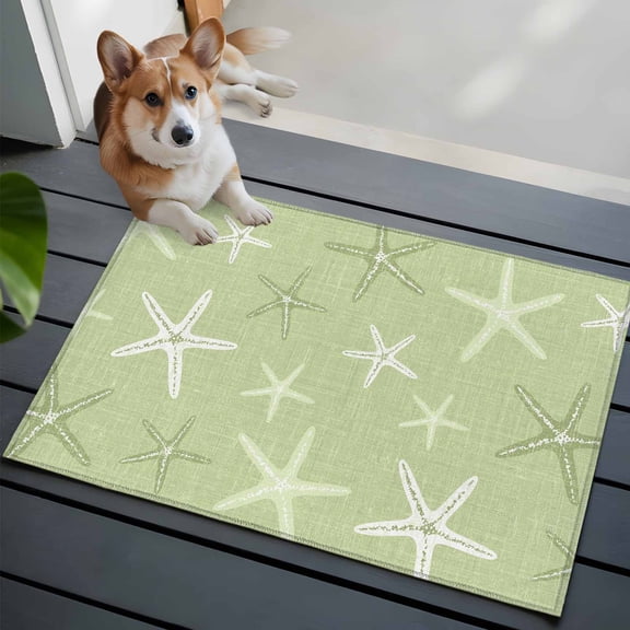 Vintage Chartreuse Starfish Bathroom Mat 2x3 FT,Non Slip Small Kitchen Mat,Summer Coastal Beach Marine Washable Soft Backed Front Door Throw Rug Non-Shedding Indoor Outdoor Doormat for Entryway Sink
