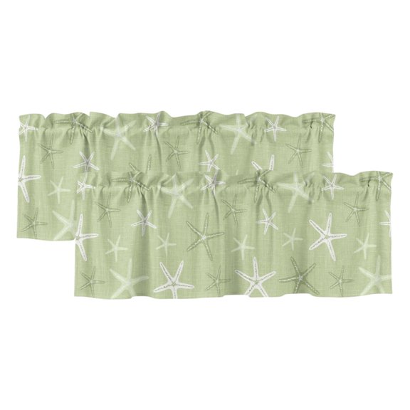 Vintage Chartreuse Starfish Curtain Valances for Windows, Kitchen Valance Window Treatments Panel 2 Pack, Summer Coastal Beach Marine Rod Pocket Short Curtains for Bathroom Bedroom 42 x 12 Inch