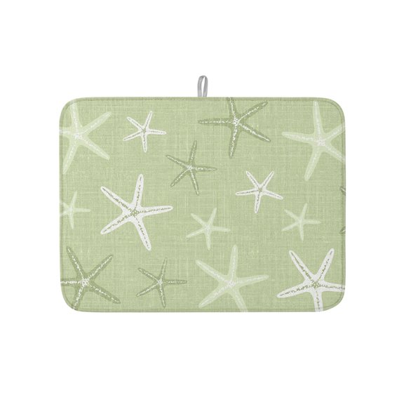Vintage Chartreuse Starfish Dish Drying Mat for Kitchen Counter,Summer Coastal Beach Marine Dish Mat Drying Kitchen Mat for Sink Fridge Drawer Dishes Drainer Mats Microfiber Drying Pad 1pcs 18"x24"