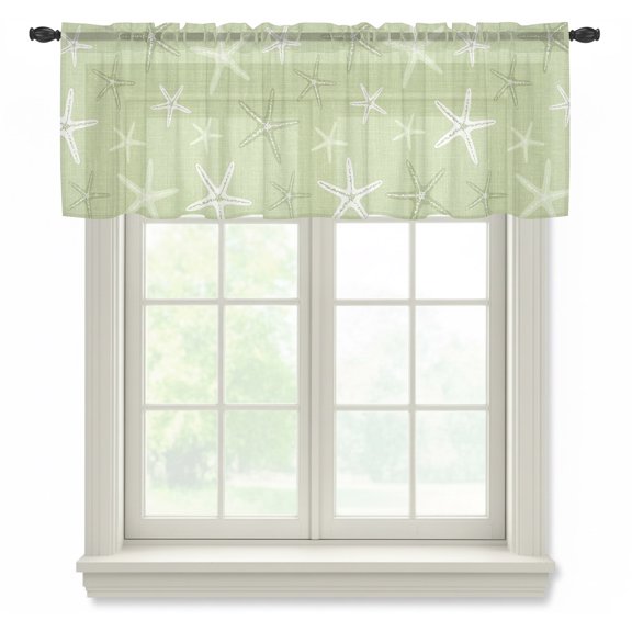 Vintage Chartreuse Starfish Sheer Curtains Valances for Windows Summer Coastal Beach Marine Chiffon Kitchen Valances for Cafe, Voile Window Treatments Curtains for Living Room Bedroom, 42"x18"