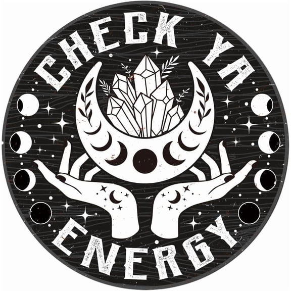 Vintage Check Ya Energy Metal Tin Sign 11x11 Inch Funny Retro Home Bookstore Cafe Pub Welcome Tin Sign Gothic Witchy Meditation Spiritual Wall Art Poster Plaque Decor