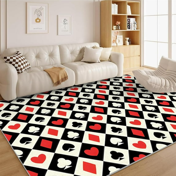 Vintage Checked Rug, Check Poker Card Area Rug, Modern Geometric Suits Rugs, Large Accent Rug, Soft Indoor Floor Mat Carpet For Bedroom Office Dining Living Room Decor 2x3ft