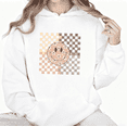 thumbnail image 1 of Vintage Checker Smiley Graphic Suitable Tee T-Shirt Top Print Hooded long-sleeved White S-2XL, 1 of 6