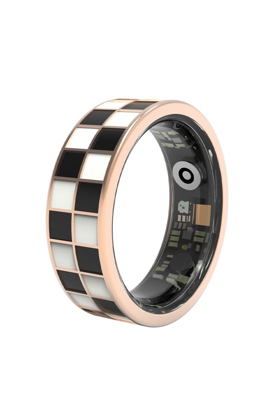 Vintage Checkerboard Daily Tracking Ring for Men Women, 5ATM Waterproof, Activity Sleep Temp Record, Family Data Share, Android iOS Compatible, Black&white
