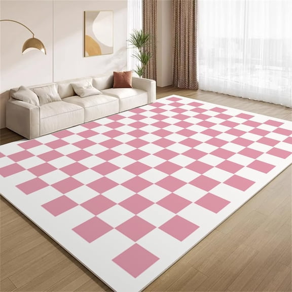 Vintage Checkerboard Rug 2x3ft Small Area Rugs Pink White Plaid Rugs Soft Non Slip Washable Non Shedding Indoor Carpet for Living Room Bedroom Room Home Entrance Foyer Decor