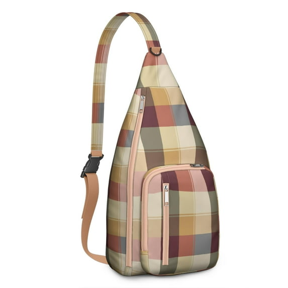 Vintage Checkered Chest Bag - Retro Plaid Print Sling Backpack with Adjustable Strap (Timeless Checkerboard Design, Multi-Pocket Organization)