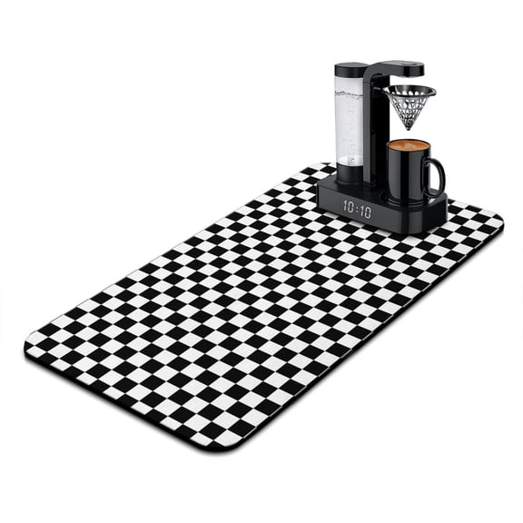 Vintage Checkered Coffee Station Mat - Eco-Friendly Absorbent Pad, Retro Plaid Design, Non-Slip Counter Protector, 15.7 x 23.6 Inch