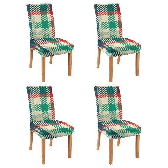 Vintage Checkered Dining Chair Covers Set of 4, Washable Stretch Chair Slipcovers, Rustic Plaid Removable Seat Protector, Geometric Kitchen Dining Room Cover