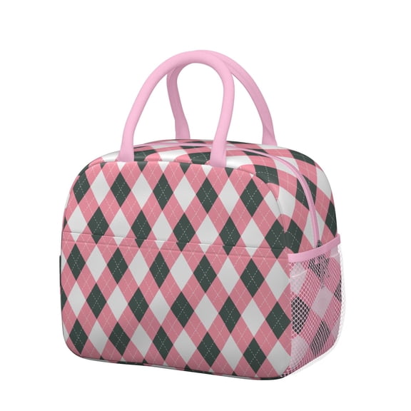 Vintage Checkered Insulated Lunch Bag - Thermal Reusable Lunch Box for Adults, Waterproof & Splash-Proof, Stylish Retro Plaid Design for Commuters & Students