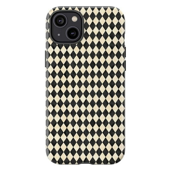 Vintage Checkered Phone Case, Retro Black and Beige Diamond Pattern Protective Cover, Classic Bold Design Compatible with iPhone 16 15 14 13 12 11 Plus Pro Max Mini