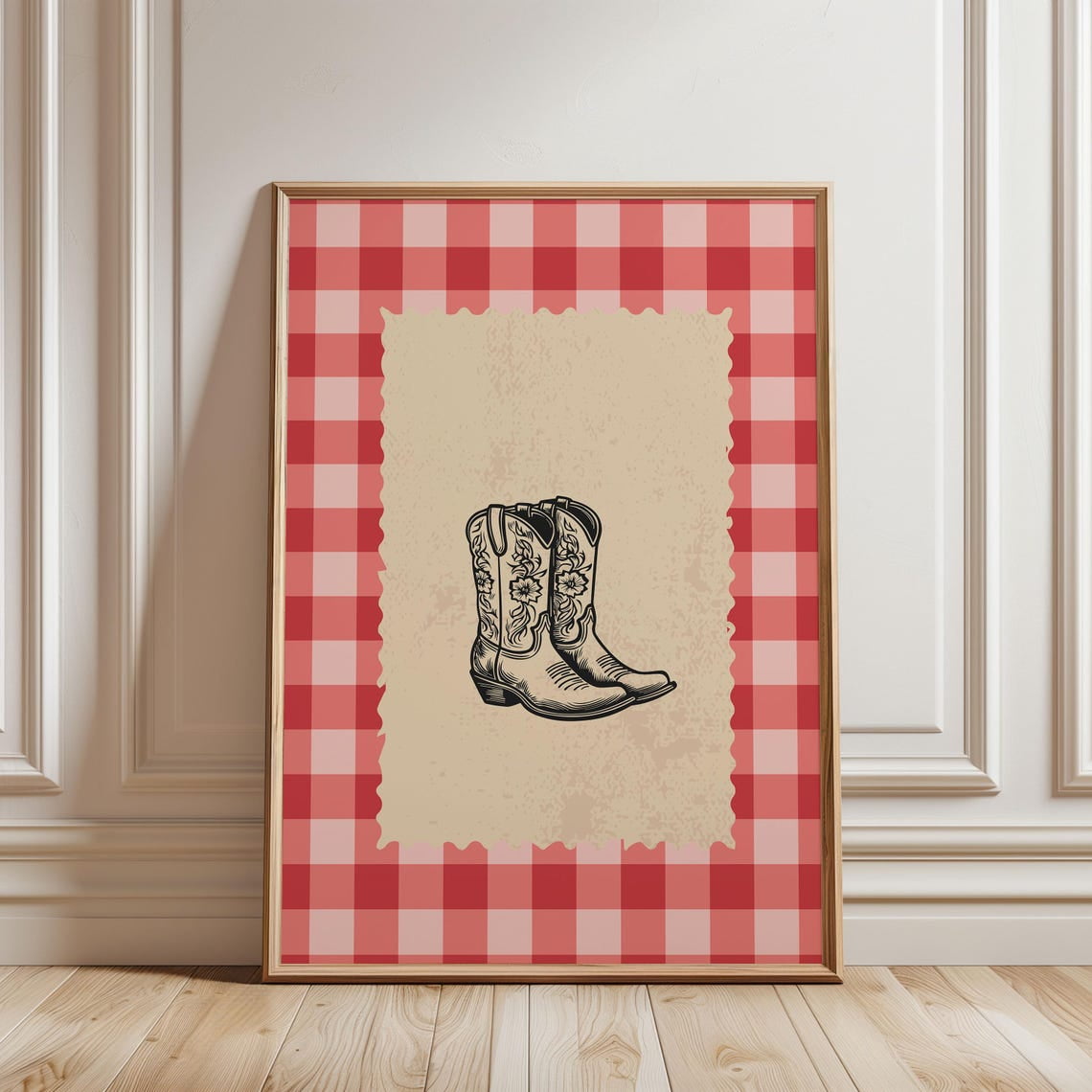 Vintage Checkered Rodeo Poster Western Bedroom Poster Cowboy Boots Red ...
