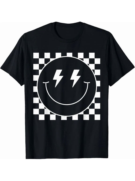 Vintage Checkered Smiley Face Happy Design T-shirt