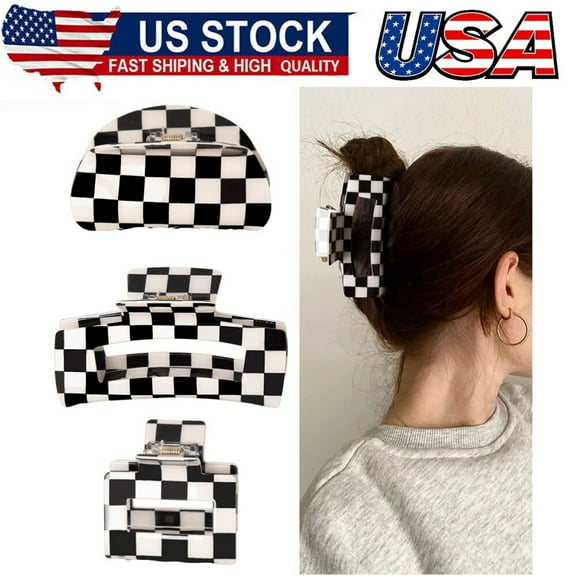 Vintage Checkered Y2K Hair Barrettes,Aesthetic Claw Clips for Women and Girls