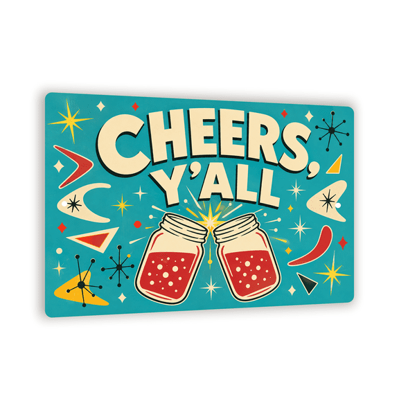 Vintage "Cheers Y'all" Mid-Century Metal Sign - Retro Tiki Bar Wall Decor - 8"x 12" Bar-Themed Wall Art For Cocktail Hosts And Mid-Century Fans
