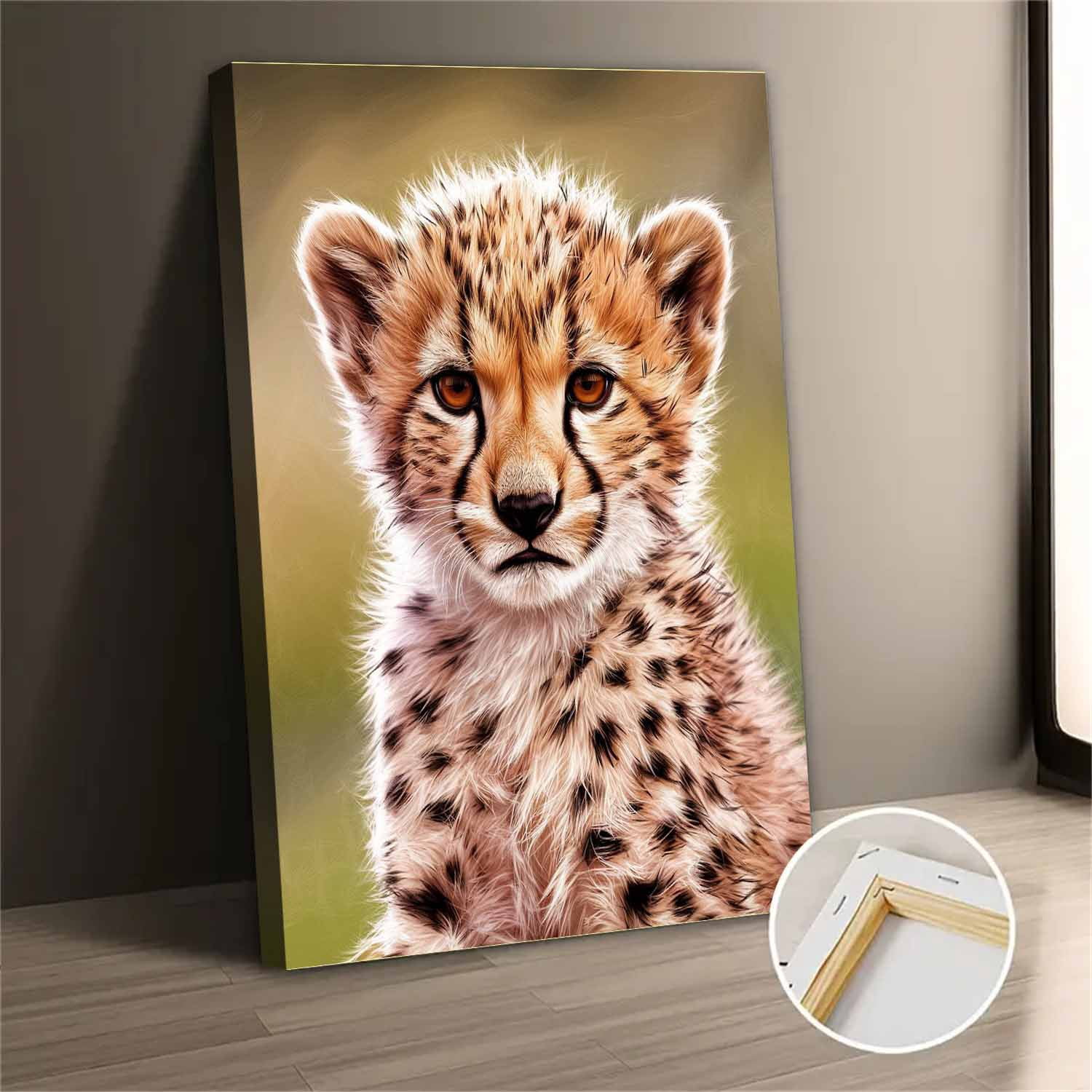 Vintage Cheetah Cub Canvas Wall Art Print for Bedroom, Living Room ...