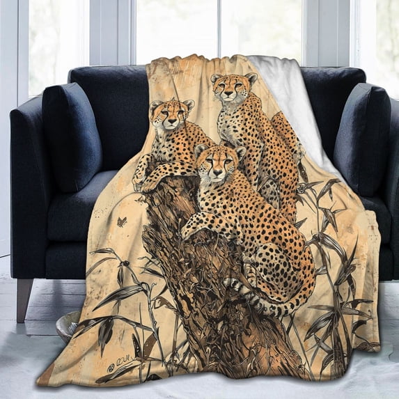 Vintage Cheetah Throw Blanket Ultra Soft Cozy Decorative Flannel Blankets for Home Bed Couch Chair Travel 80x60