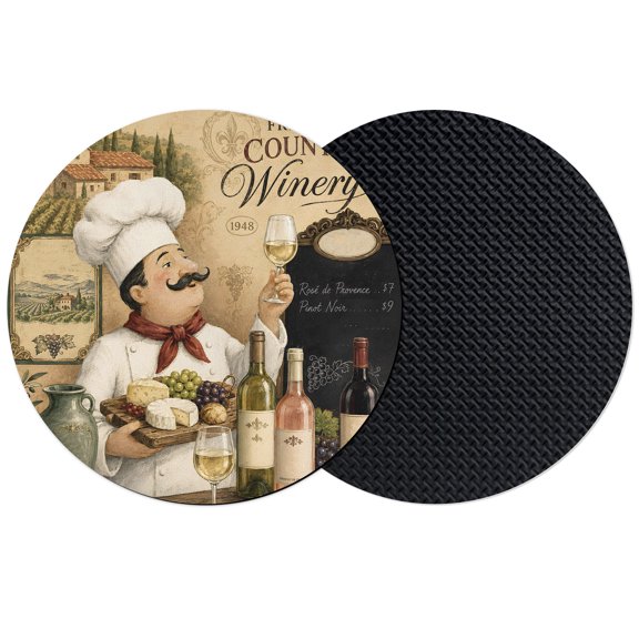 Vintage Chef Coasters Set of 2, Absorbent Coasters for Drinks, Wine Bottles Grapes Farmhouse Coaster for Desk Coffee Table Protection, Home Decor House Warming Gifts 4"