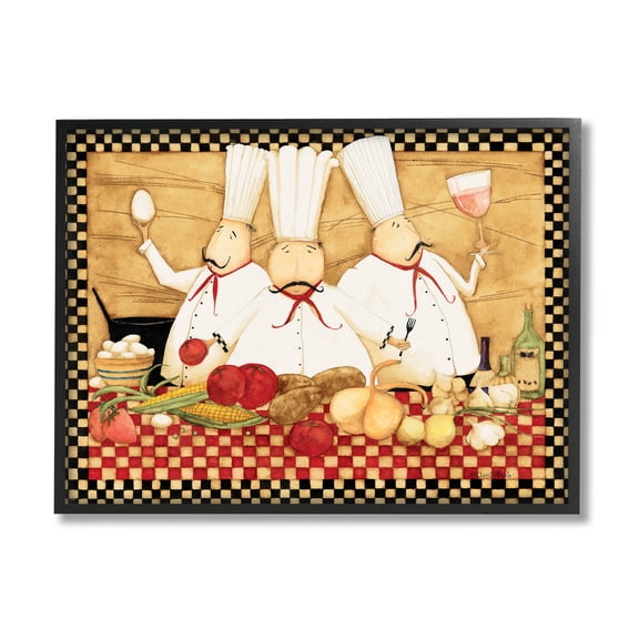 Vintage Chefs Checkered Kitchen Food & Beverage Graphic Art Black Framed Art Print Wall Art