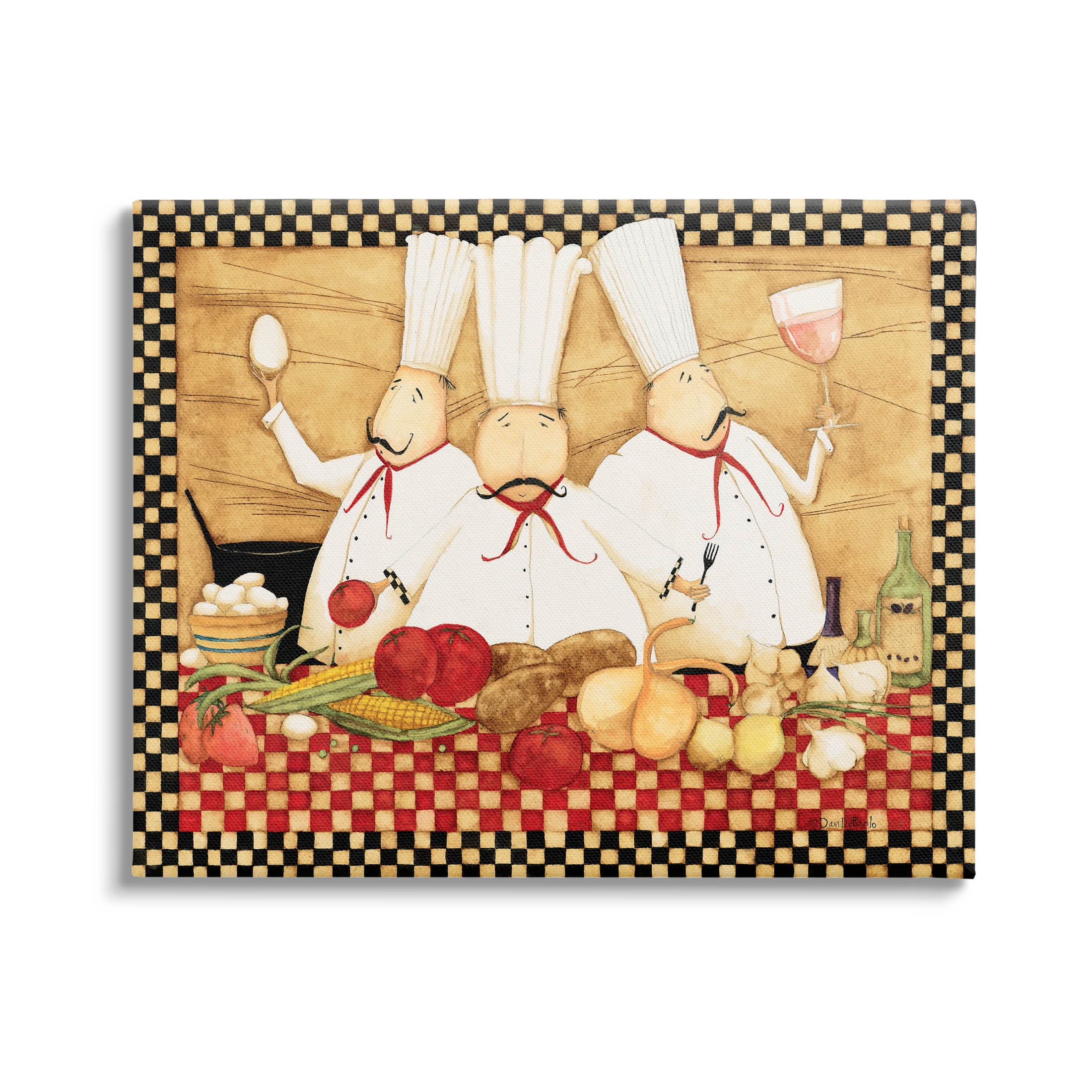 Vintage Chefs Checkered Kitchen Canvas Wall Art, 20" x 16"