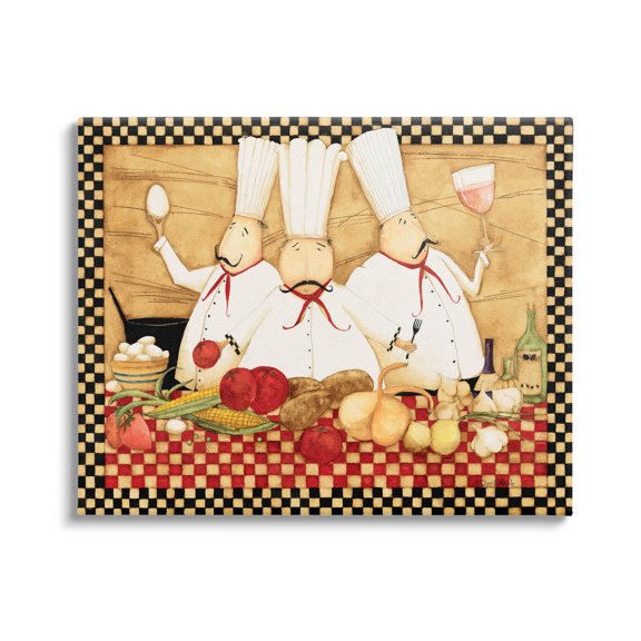 Vintage Chefs Checkered Kitchen Food & Beverage Graphic Art Gallery Wrapped Canvas Print Wall Art