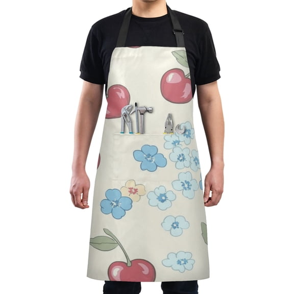 Vintage Cherries and Flowers Chef Kitchen Apron with Pockets for Women Waterproof Aprons for Cooking Baking