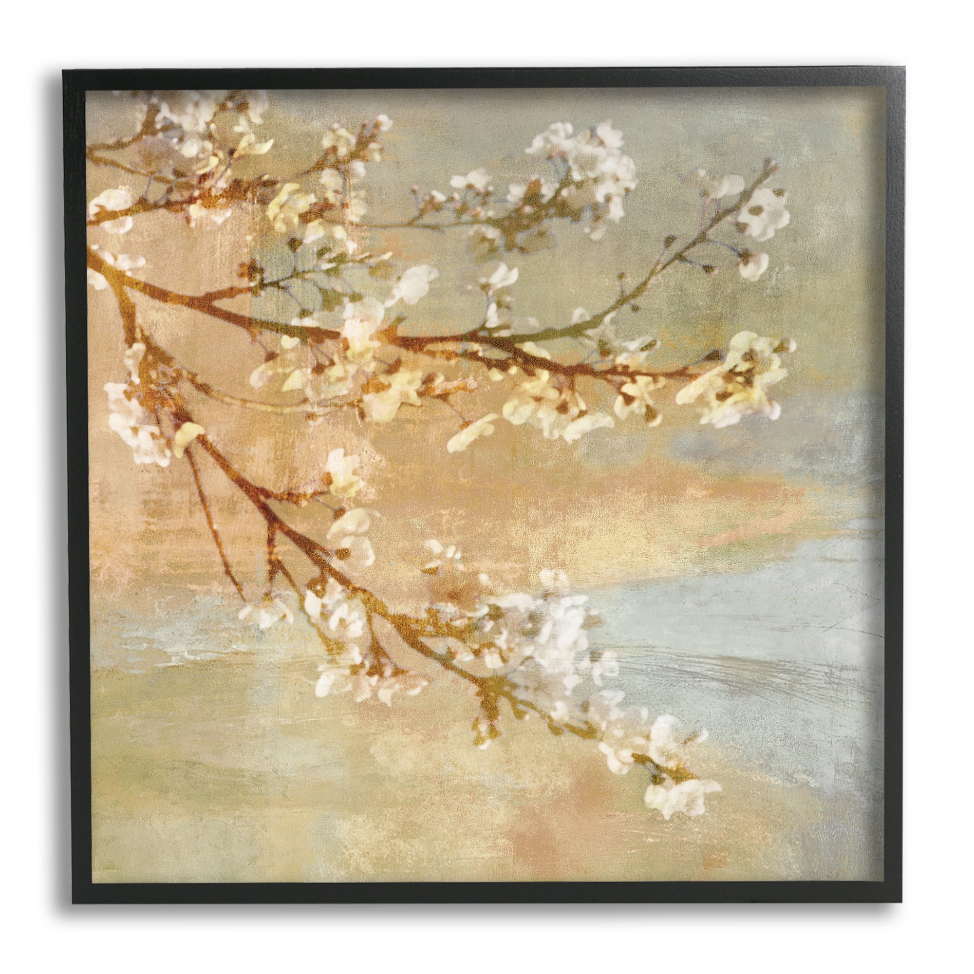 Vintage Cherry Blossom Tree Branch Distressed Charm Botanical & Floral Framed Art Print Wall Art, 17x17