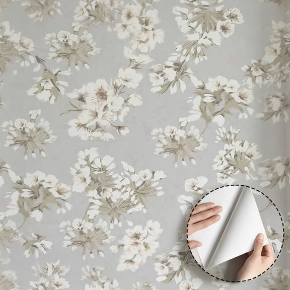 Vintage Cherry Blossom Wallpaper, Minimalist Aesthetic Floral Peel and Stick Wallpaper, Waterproof Contact Paper for Home Decor, Living Room Bedroom Kitchen Cabinet Rental Property 17.7 * 118 in