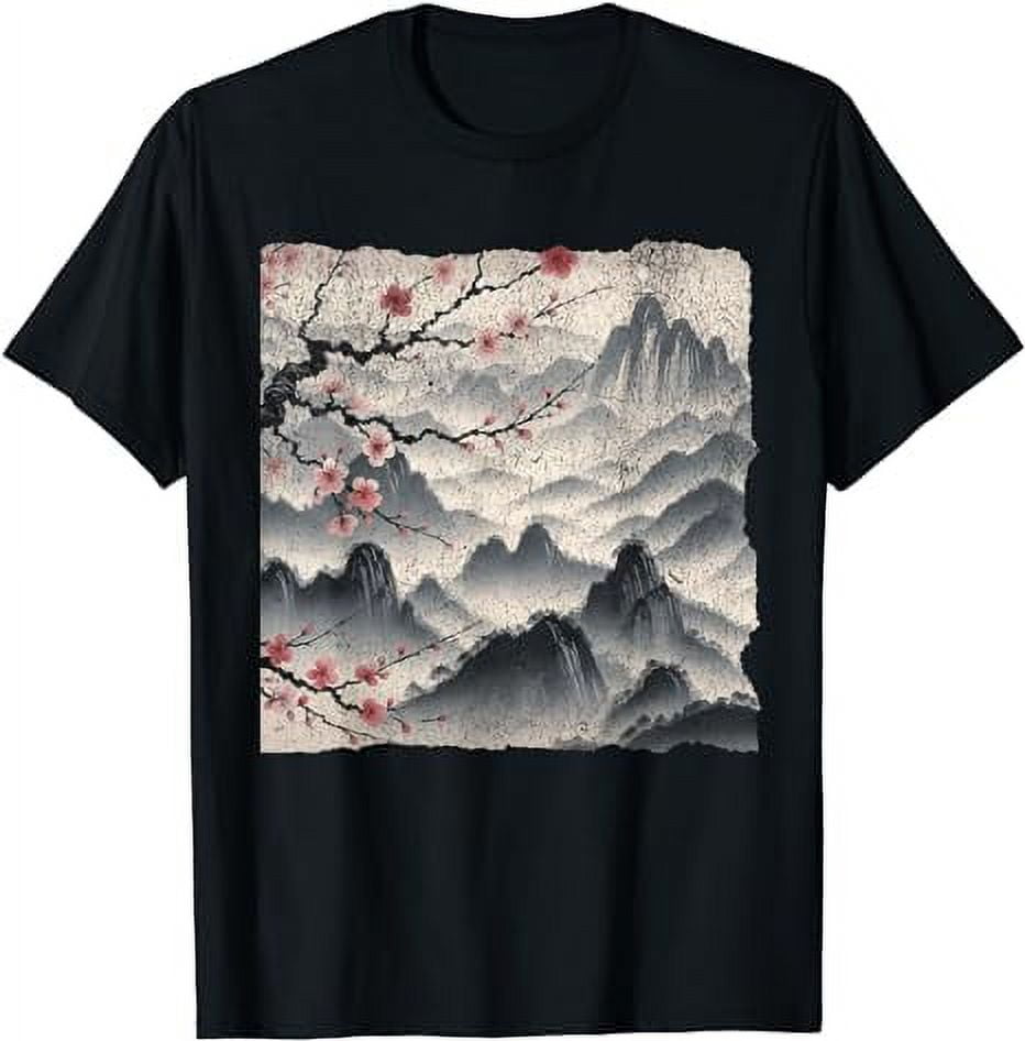 Vintage Cherry Blossom Woodblock Tee Japanese Graphical Art T-Shirt ...