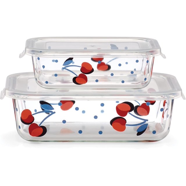 Vintage Cherry Dot 4Piece Rectangular Storage Set, 2.95 LB, Multi