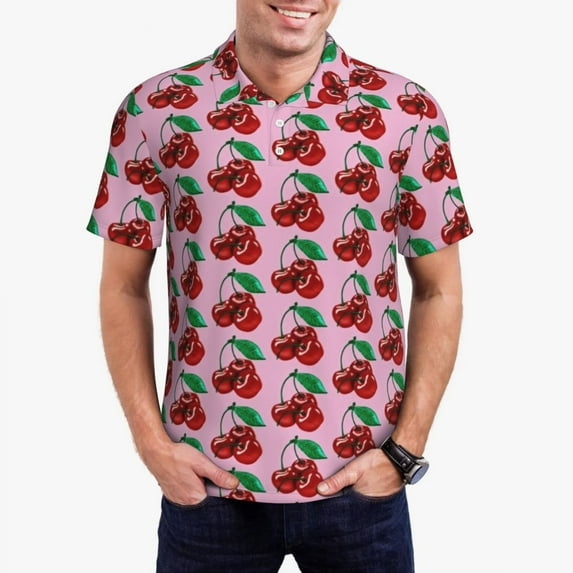 Vintage Cherry Print Casual T-Shirts Fruit Lover Polo Shirt Collar Fashion Shirt Summer Ma