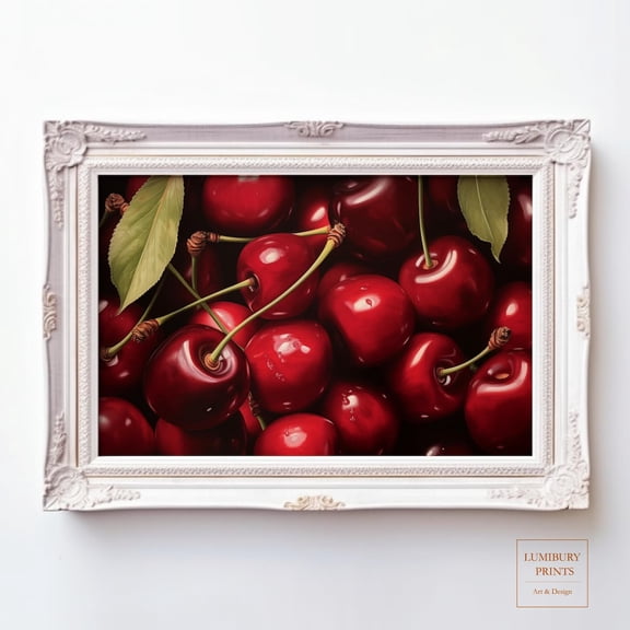 Vintage Cherry Print, Rustic Kitchen Wall Art, Botanical Fruit Print, Farmhouse Dining Decor, Country Cottagecore Print, Home Decor UNFRAMED Poster, Wall Art for Decor, Present, 12x18