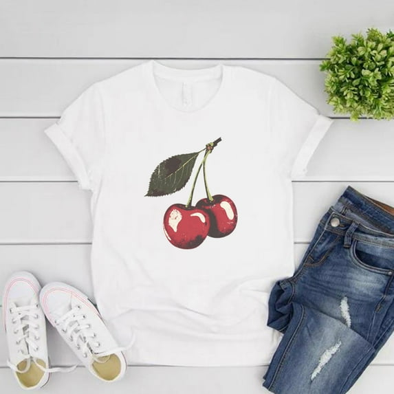 Vintage Cherry Shirt Tee Fruit Tshirt Summer Women T-shirts Casual Short Sleeve Tshirts Cherry Lover Gift Retro Women Clothes