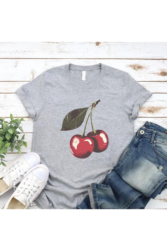 Vintage Cherry Shirt Tee Fruit Tshirt Summer Women T-shirts Casual Short Sleeve Tshirts Cherry Lover Gift Retro Women Clothes