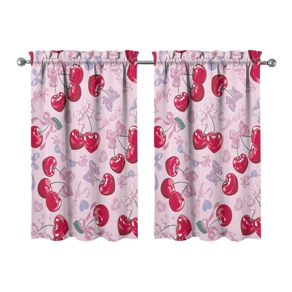 Vintage Cherry Tier Kitchen Curtains for Bathroom Living Rod Pocket Window Drapes 28"x39" 2 Panels Window Treatment Tiers