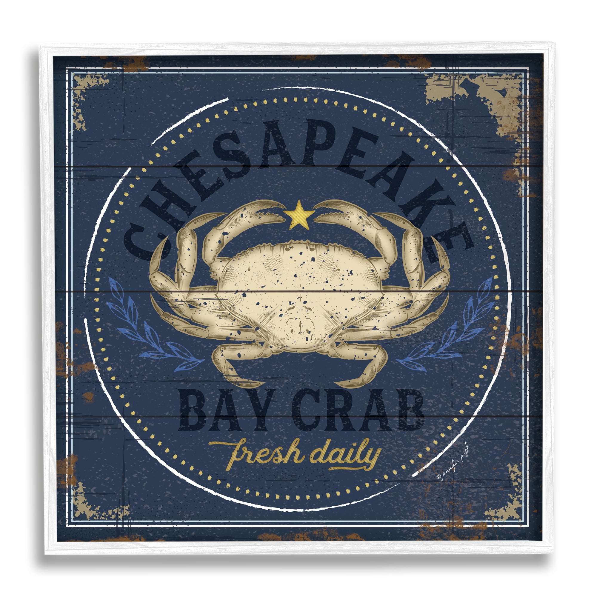 Vintage Chesapeake Bay Crab Sign Nautical Marine Life Animals & Insects Framed Art Print Wall Art, 17x17