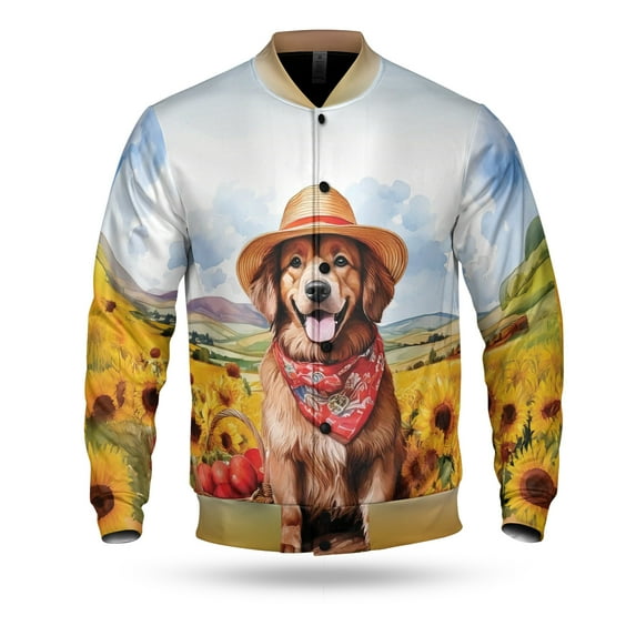 Vintage Chesapeake Bay Retriever Says Hello Mother's Day Summer Sunflower Field All Over Print 3D Baseball Jacket Chessie Dog Lover Bomber Jacket Softball - 12005