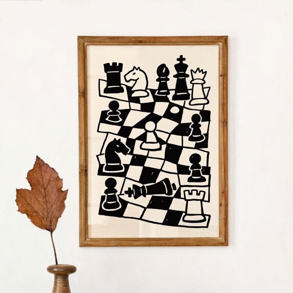 Vintage Chess Wall Art Print, Abstract Board Game Tactics Decor