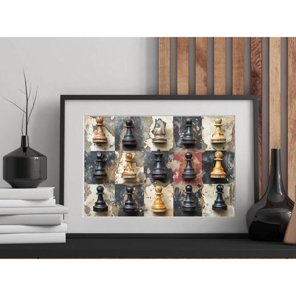 Vintage Chess Wall Art Rustic Chessboard Print Game Room Decor Antique Chess Pieces Strategy Art For Study Office