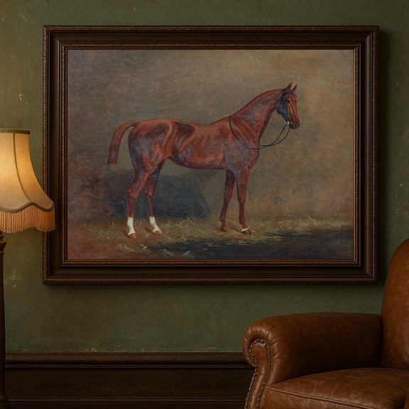 Vintage Chestnut Horse Portrait Rustic Equestrian Wall Art Home Decor, 16x24 UNFRAMED
