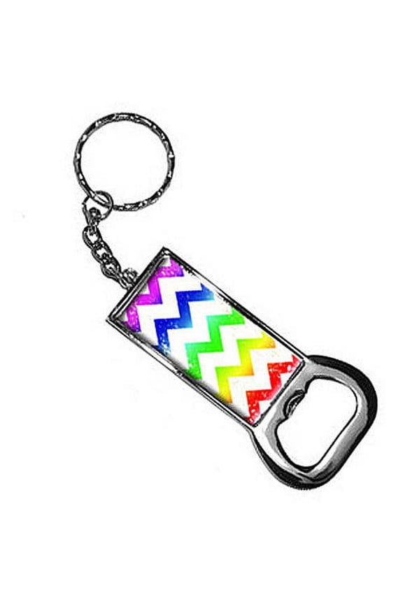 Chevrons Rainbow Keychain Key Chain Ring Bottle Bottlecap Opener