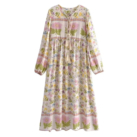 Vintage Chic Fashion Bohemian Women Floral Print Flare Sleeve Maxi Dresses Ladies Ruffles Holiday Boho Dress Vestidos Robe