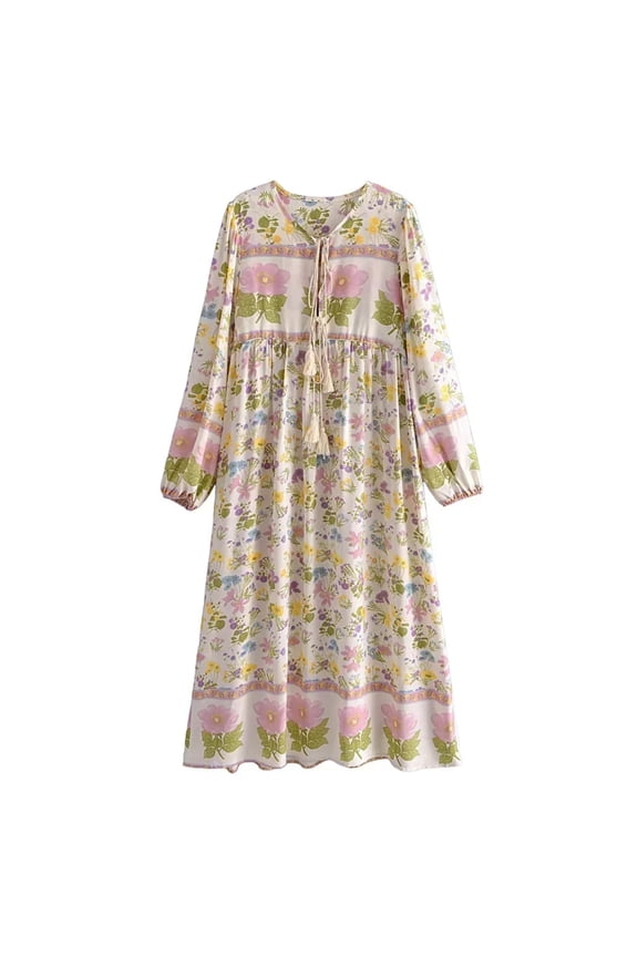 Vintage Chic Fashion Bohemian Women Floral Print Flare Sleeve Maxi Dresses Ladies Ruffles Holiday Boho Dress Vestidos Robe
